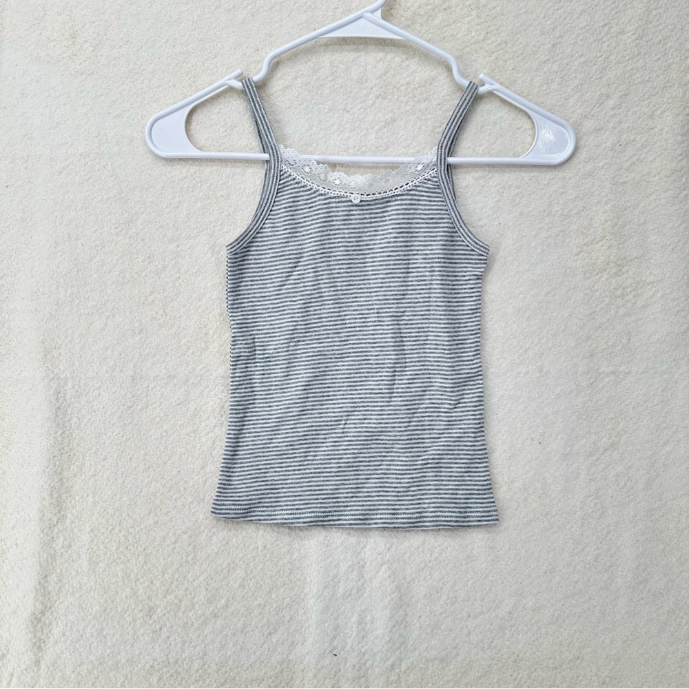 Girls Striped Lace Cami Gray and White